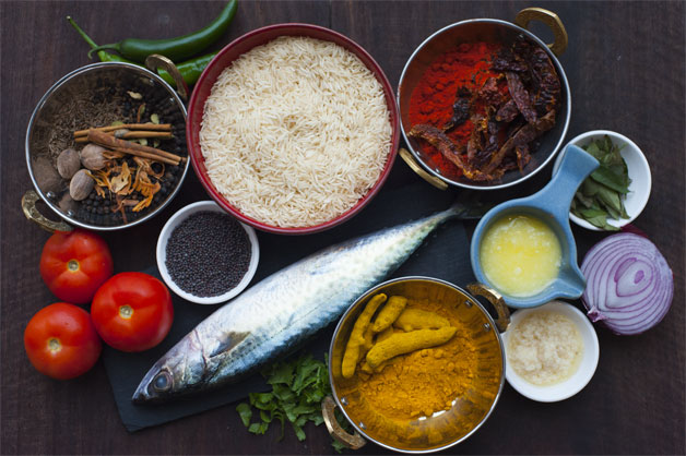 Raw Ingredients for King Fish Pulao