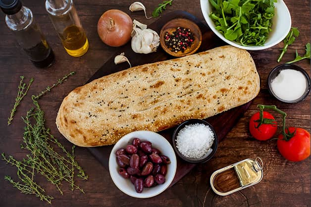Raw ingredients for Turkish Bread Pissaldiere dish