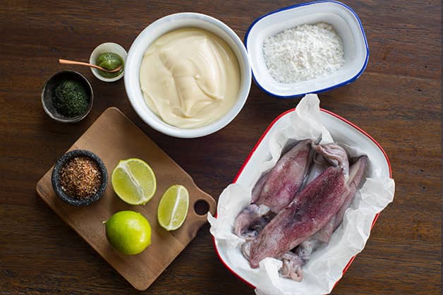 Raw ingredients for squid dish