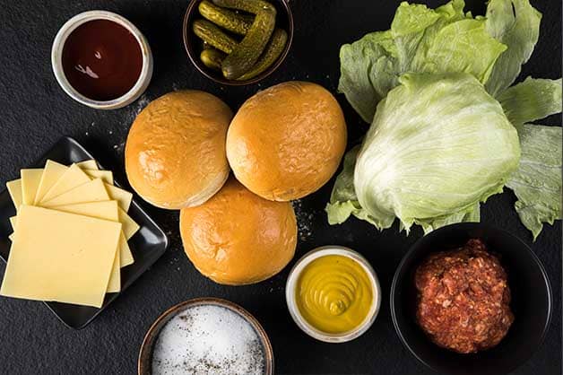 Image of the raw ingredients used for the beef and cheese burger