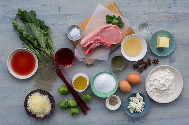 Image of the raw ingredients for the slow braised pork cutlet recipe