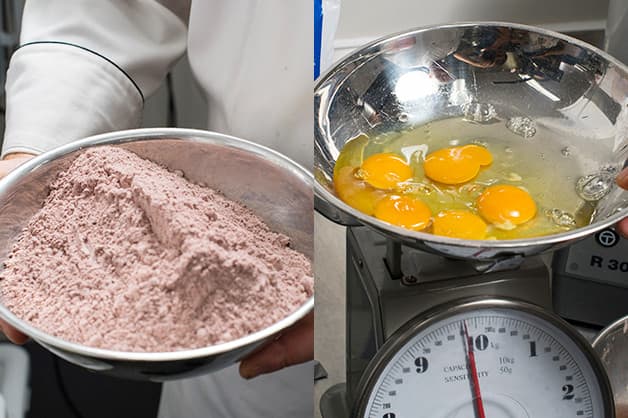 Image shows the chocolate cake mix and eggs