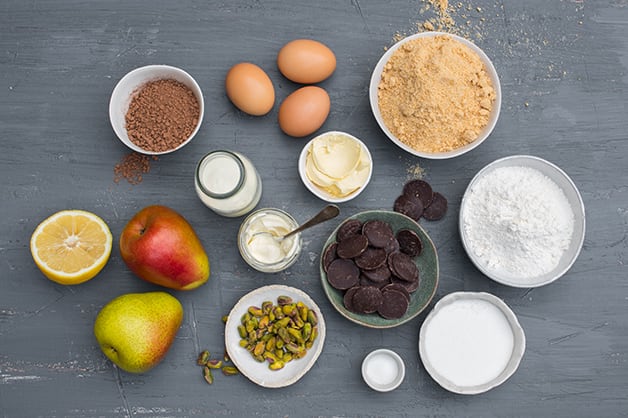 Image of the raw ingredients for chocolate brownie