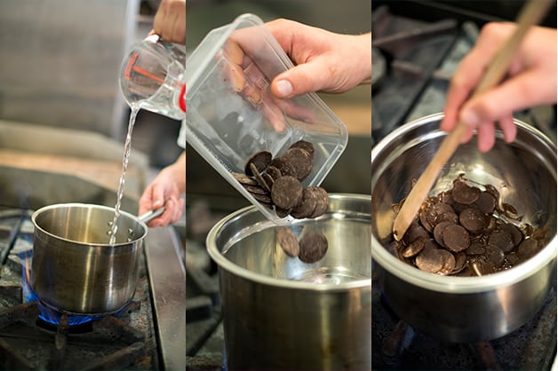 Image shows a chef melting chocolate