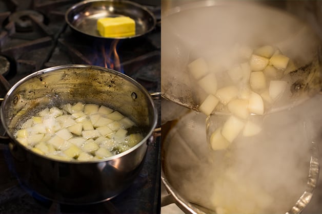 The photo shows the pears being boiled