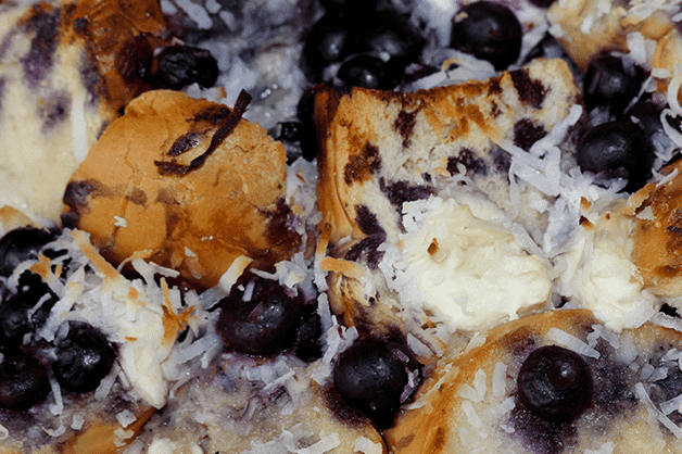 close up image of bread pudding