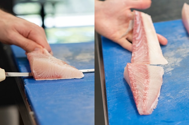 Slicing the king fish fillet
