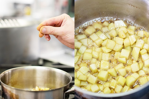 Stewing the apples on the stove