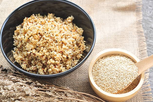 The image is of a bowl of quinoa