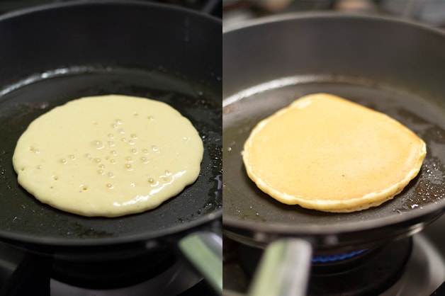 Image of the pancakes frying until they are golden