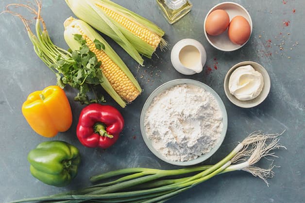 Image of the raw ingredients for the corn fritters