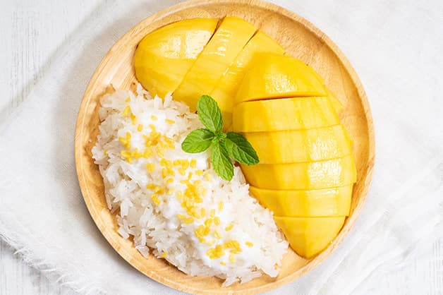 Mango sticky rice pudding is pictured