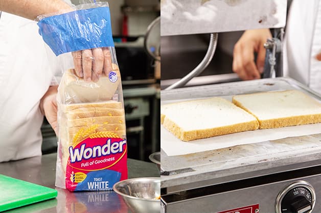 Toasting two slices of Wonder White Bread
