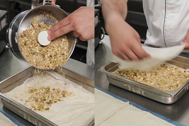 Pouring nuts over the Pampas Filo Pastry