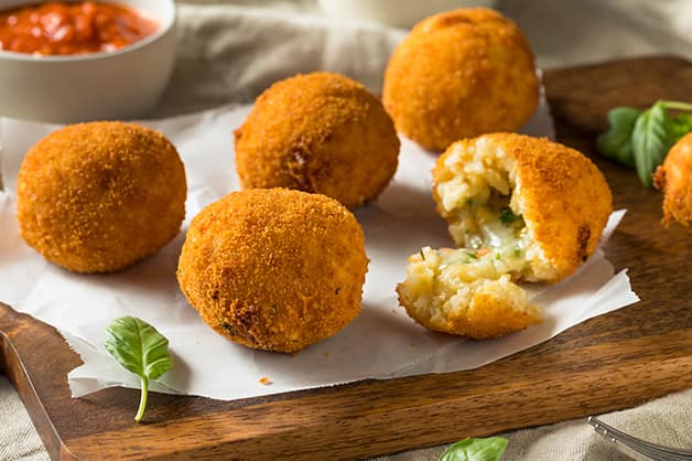 Arancini balls are here in this image