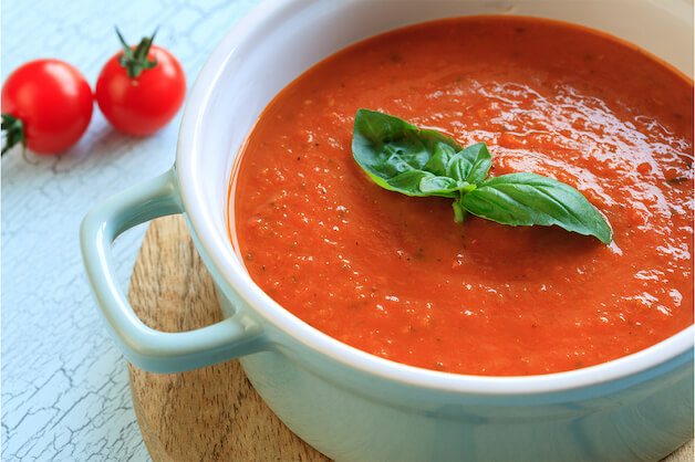 Tomato and basil soup in a bowl