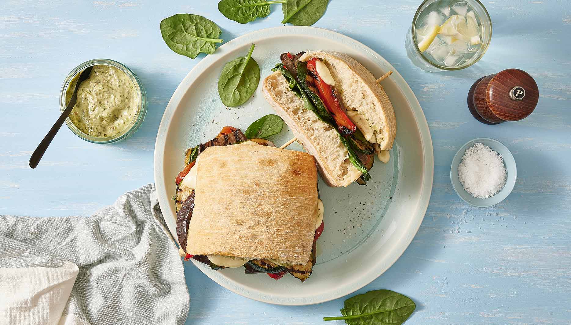 Grilled Vegetable, Spinach and Bocconcini Ciabatta Roll